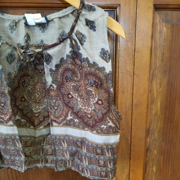 Vintage Patty Woodard wool blend brown paisley print cropped tie front vest - Picture 4 of 9
